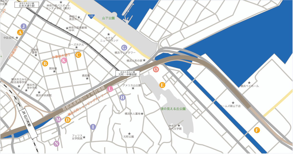 元町・中華街エリア地図